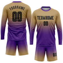 Load image into Gallery viewer, Custom Old Gold Black-Purple Sublimation Long Sleeve Fade Fashion Soccer Uniform Jersey