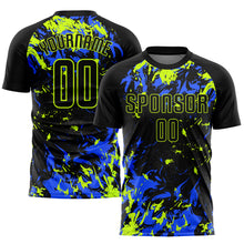 Load image into Gallery viewer, Custom Black Black Neon Green-Royal Sublimation Soccer Uniform Jersey