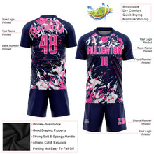 Load image into Gallery viewer, Custom Navy Pink-White Sublimation Soccer Uniform Jersey
