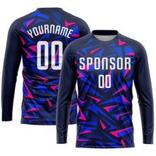 Load image into Gallery viewer, Custom Navy White-Pink Sublimation Soccer Uniform Jersey