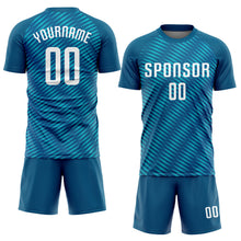 Load image into Gallery viewer, Custom Teal White Sublimation Soccer Uniform Jersey