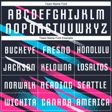 Load image into Gallery viewer, Custom Navy White Pink-Light Blue Sublimation Soccer Uniform Jersey