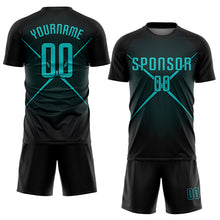 Load image into Gallery viewer, Custom Black Teal Sublimation Soccer Uniform Jersey