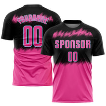 Load image into Gallery viewer, Custom Black Pink-Light Blue Sublimation Soccer Uniform Jersey
