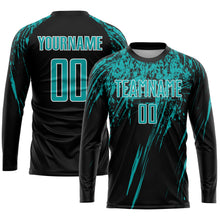 Load image into Gallery viewer, Custom Black Aqua-White Sublimation Soccer Uniform Jersey