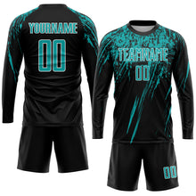 Load image into Gallery viewer, Custom Black Aqua-White Sublimation Soccer Uniform Jersey