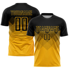 Load image into Gallery viewer, Custom Gold Black Sublimation Soccer Uniform Jersey