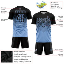 Load image into Gallery viewer, Custom Light Blue Black Sublimation Soccer Uniform Jersey