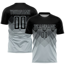 Load image into Gallery viewer, Custom Silver Black Sublimation Soccer Uniform Jersey