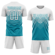 Load image into Gallery viewer, Custom Teal White Sublimation Soccer Uniform Jersey