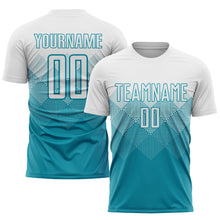 Load image into Gallery viewer, Custom Teal White Sublimation Soccer Uniform Jersey
