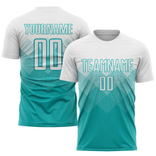 Load image into Gallery viewer, Custom Aqua White Sublimation Soccer Uniform Jersey
