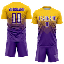 Load image into Gallery viewer, Custom Gold Purple-White Sublimation Soccer Uniform Jersey
