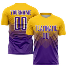 Load image into Gallery viewer, Custom Gold Purple-White Sublimation Soccer Uniform Jersey