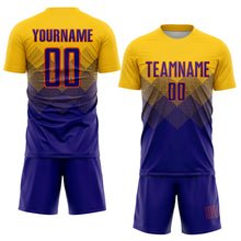 Load image into Gallery viewer, Custom Gold Dark Purple-Orange Sublimation Soccer Uniform Jersey