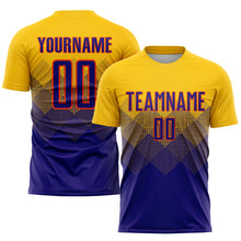 Load image into Gallery viewer, Custom Gold Dark Purple-Orange Sublimation Soccer Uniform Jersey