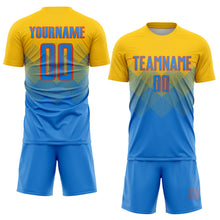 Load image into Gallery viewer, Custom Gold Powder Blue-Orange Sublimation Soccer Uniform Jersey