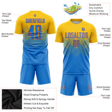 Load image into Gallery viewer, Custom Gold Powder Blue-Orange Sublimation Soccer Uniform Jersey