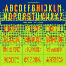 Load image into Gallery viewer, Custom Royal Neon Green-Orange Sublimation Soccer Uniform Jersey