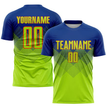 Load image into Gallery viewer, Custom Royal Neon Green-Orange Sublimation Soccer Uniform Jersey