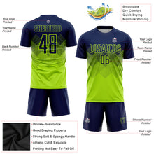 Load image into Gallery viewer, Custom Neon Green Navy Sublimation Soccer Uniform Jersey