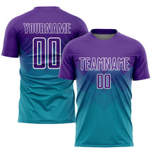 Load image into Gallery viewer, Custom Teal Purple-White Sublimation Soccer Uniform Jersey