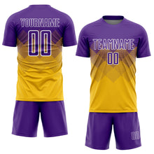Load image into Gallery viewer, Custom Gold Purple-White Sublimation Soccer Uniform Jersey
