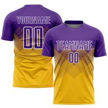 Load image into Gallery viewer, Custom Gold Purple-White Sublimation Soccer Uniform Jersey