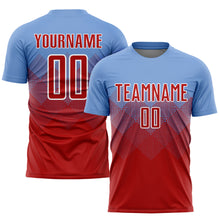 Load image into Gallery viewer, Custom Light Blue Red-White Sublimation Soccer Uniform Jersey