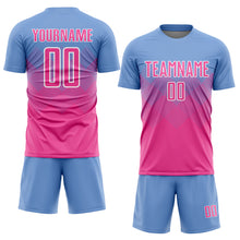 Load image into Gallery viewer, Custom Light Blue Pink-White Sublimation Soccer Uniform Jersey
