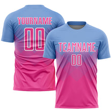Load image into Gallery viewer, Custom Light Blue Pink-White Sublimation Soccer Uniform Jersey
