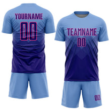 Load image into Gallery viewer, Custom Light Blue Dark Purple-Pink Sublimation Soccer Uniform Jersey