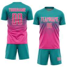 Load image into Gallery viewer, Custom Teal Pink-Cream Sublimation Soccer Uniform Jersey