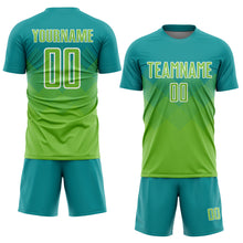 Load image into Gallery viewer, Custom Teal Neon Green-White Sublimation Soccer Uniform Jersey