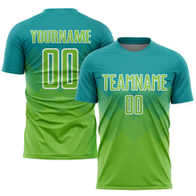 Load image into Gallery viewer, Custom Teal Neon Green-White Sublimation Soccer Uniform Jersey