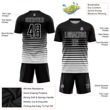 Load image into Gallery viewer, Custom Black White Pinstripe Fade Fashion Sublimation Soccer Uniform Jersey