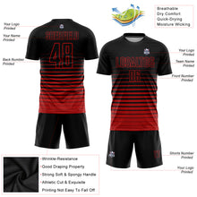 Load image into Gallery viewer, Custom Black Red Pinstripe Fade Fashion Sublimation Soccer Uniform Jersey