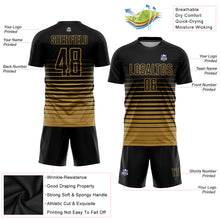 Load image into Gallery viewer, Custom Black Old Gold Pinstripe Fade Fashion Sublimation Soccer Uniform Jersey