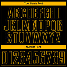 Load image into Gallery viewer, Custom Black Gold Pinstripe Fade Fashion Sublimation Soccer Uniform Jersey