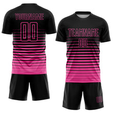 Load image into Gallery viewer, Custom Black Pink Pinstripe Fade Fashion Sublimation Soccer Uniform Jersey