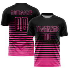 Load image into Gallery viewer, Custom Black Pink Pinstripe Fade Fashion Sublimation Soccer Uniform Jersey