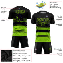 Load image into Gallery viewer, Custom Black Neon Green Pinstripe Fade Fashion Sublimation Soccer Uniform Jersey