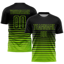 Load image into Gallery viewer, Custom Black Neon Green Pinstripe Fade Fashion Sublimation Soccer Uniform Jersey