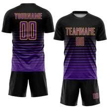 Load image into Gallery viewer, Custom Black Purple-Gold Pinstripe Fade Fashion Sublimation Soccer Uniform Jersey