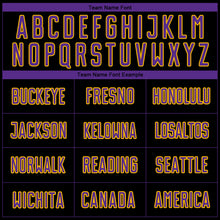 Load image into Gallery viewer, Custom Black Purple-Gold Pinstripe Fade Fashion Sublimation Soccer Uniform Jersey