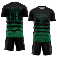 Load image into Gallery viewer, Custom Black Kelly Green Pinstripe Fade Fashion Sublimation Soccer Uniform Jersey