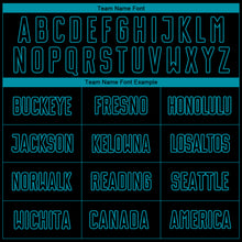 Load image into Gallery viewer, Custom Black Teal Pinstripe Fade Fashion Sublimation Soccer Uniform Jersey