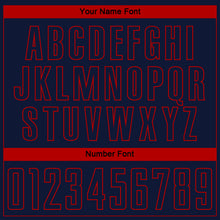 Load image into Gallery viewer, Custom Navy Red Pinstripe Fade Fashion Sublimation Soccer Uniform Jersey