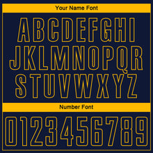 Load image into Gallery viewer, Custom Navy Gold Pinstripe Fade Fashion Sublimation Soccer Uniform Jersey