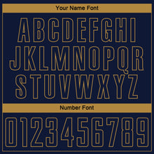 Load image into Gallery viewer, Custom Navy Old Gold Pinstripe Fade Fashion Sublimation Soccer Uniform Jersey